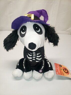 Gemmy Animated Halloween Skeleton Dog in Witch Hat 12” sings dances New with Tag